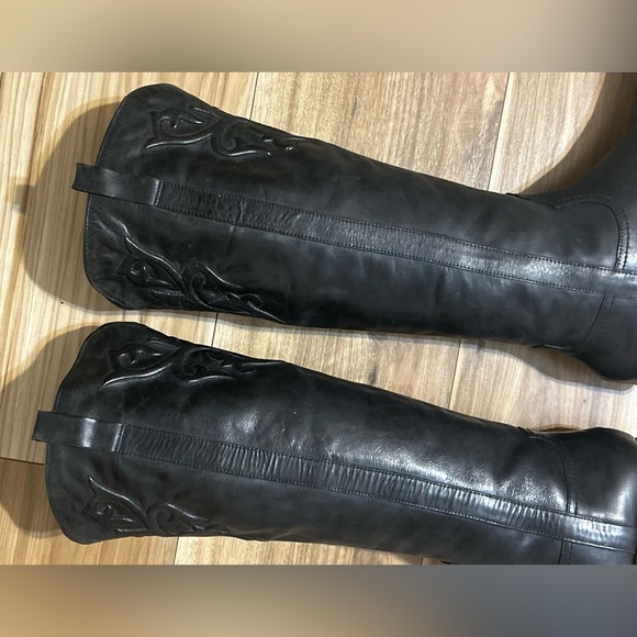 RARE Lucchese Spirit Black Leather Western OTK Boots Size 8